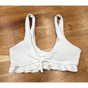 Frankies Bikinis Seersucker Ruffled Padded Tied Bikini Size Small Women’s White